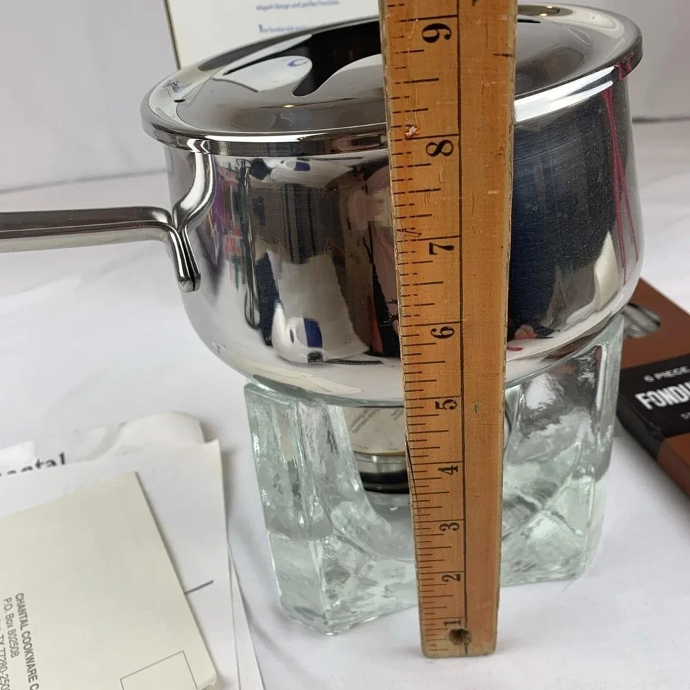 Chantal Stainless Steel Fondue Set 2qt Pot Glass Stand VTG West Germany SL50-18